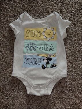 Disney White Bodysuit with Yellow, Mint and Light Blue Surf Graphics